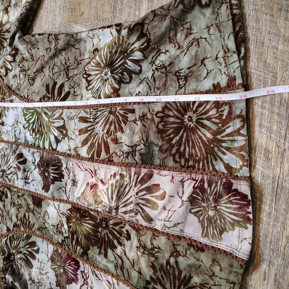 Womens Boho Floral Velvet Top Size L Earthy Brown Cottagecore Festival Hippie - Picture 7 of 8